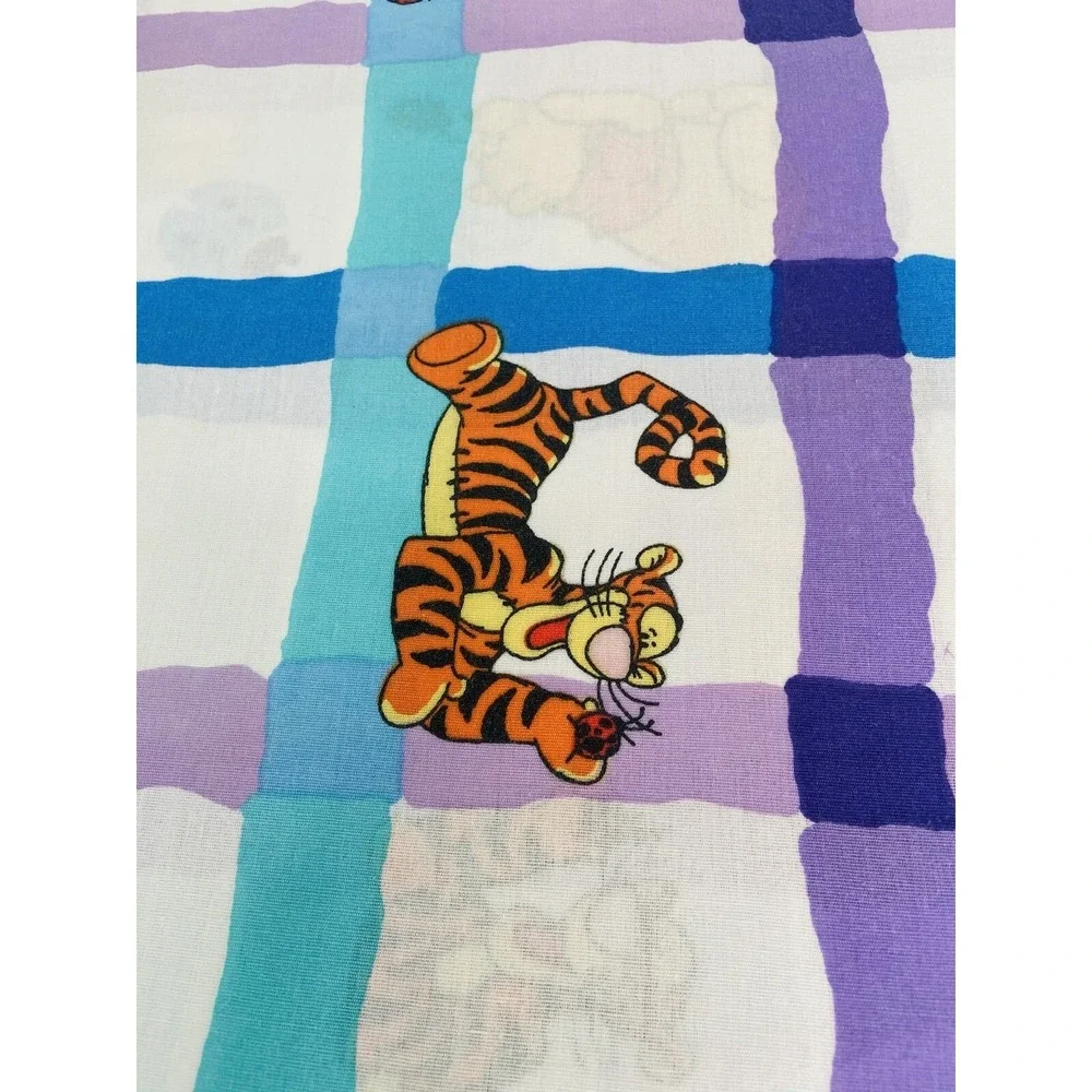 Vintage Winnie The Pooh and Tigger Flat Sheet Twin Size Plaid Ladybugs